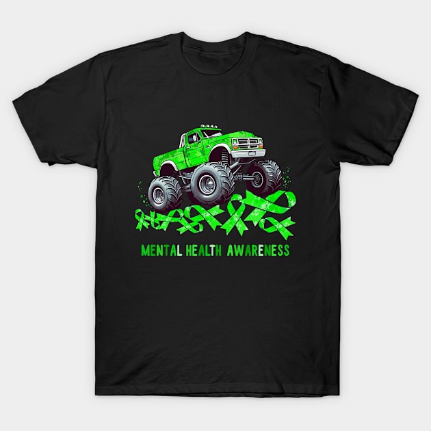 Monster Truck Ribbon Mental Health Awareness T-Shirt by TopChoiceTees